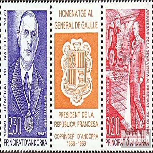 Andorra - French Post 418-419 Triple Strip (Complete.Issue.) unmounted Mint/Never hinged ** MNH 1990 Charles de Gaulle (Stamps for Collectors)