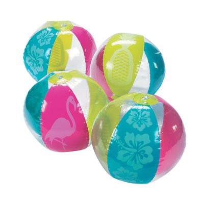 Fun Express Pool Toys Beach Balls 12 Pack - Tropical Inflatable Ball Set for Kids Ages 4-8 | Summer Water Toys for Pool Party Games & Beach Party Decorations | Luau Hawaiian Party Favors