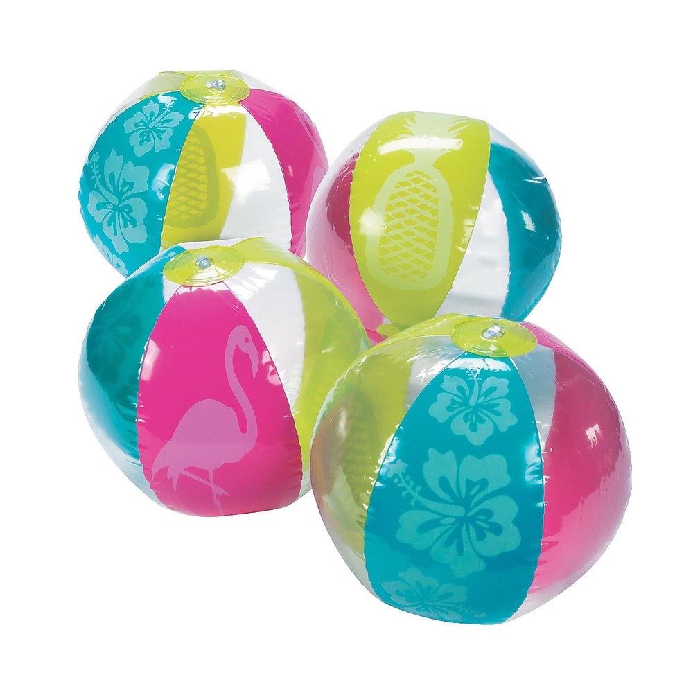 Fun Express Pool Toys Beach Balls 12 Pack - Tropical Inflatable Ball Set for Kids Ages 4-8 | Summer Water Toys for Pool Party Games & Beach Party Decorations | Luau Hawaiian Party Favors