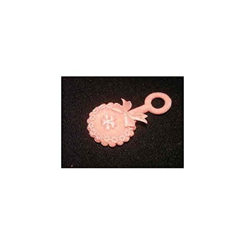 12 Felt Baby Appliques Satin Back with Ribbon Trim - Pink Rattle