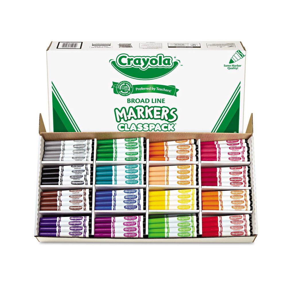 Crayola Non-Washable Classpack Markers, Broad Point, 16 Classic Colors, 256/Box