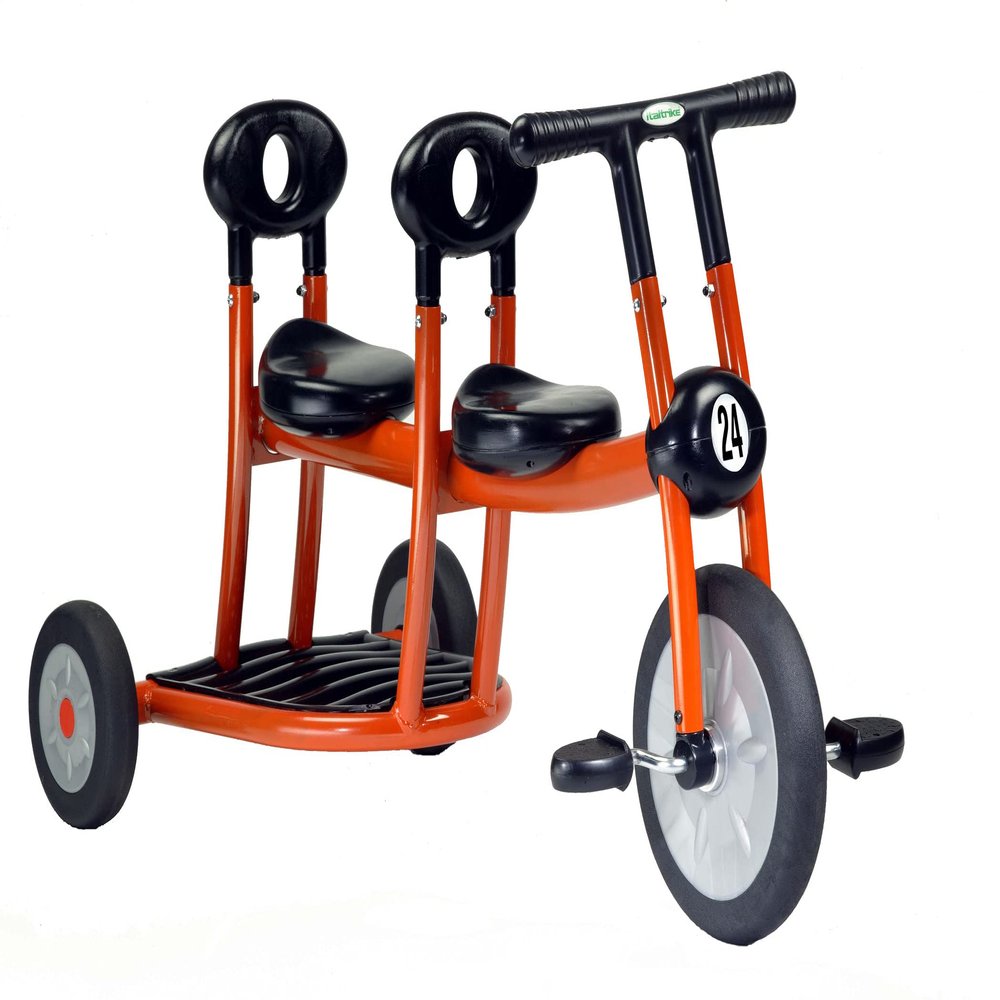 Italtrike Pilot Double Seat Outdoor Tricycle for Toddlers and Kids, Superior Engineering, Strong & Durable, Easy Assembly, Adjustable Seat, Ages 2-4 (Orange)