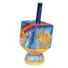 Noah's Ark and Rainbow Hand Painted Small Wooden Dreidel and matching Stand by Yair Emanuel view 1
