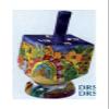 Small Painted Jerusalem in Color Dreidel and Stand - By Yair Emanuel view 1
