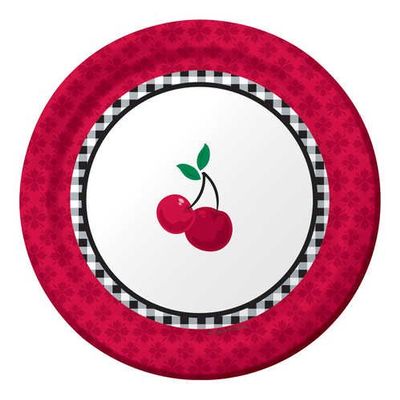 8-Count Round Paper Dessert Plates, Cherry Gingham