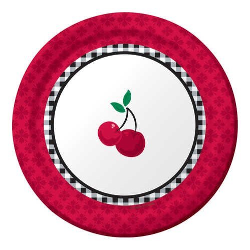 8-Count Round Paper Dessert Plates, Cherry Gingham