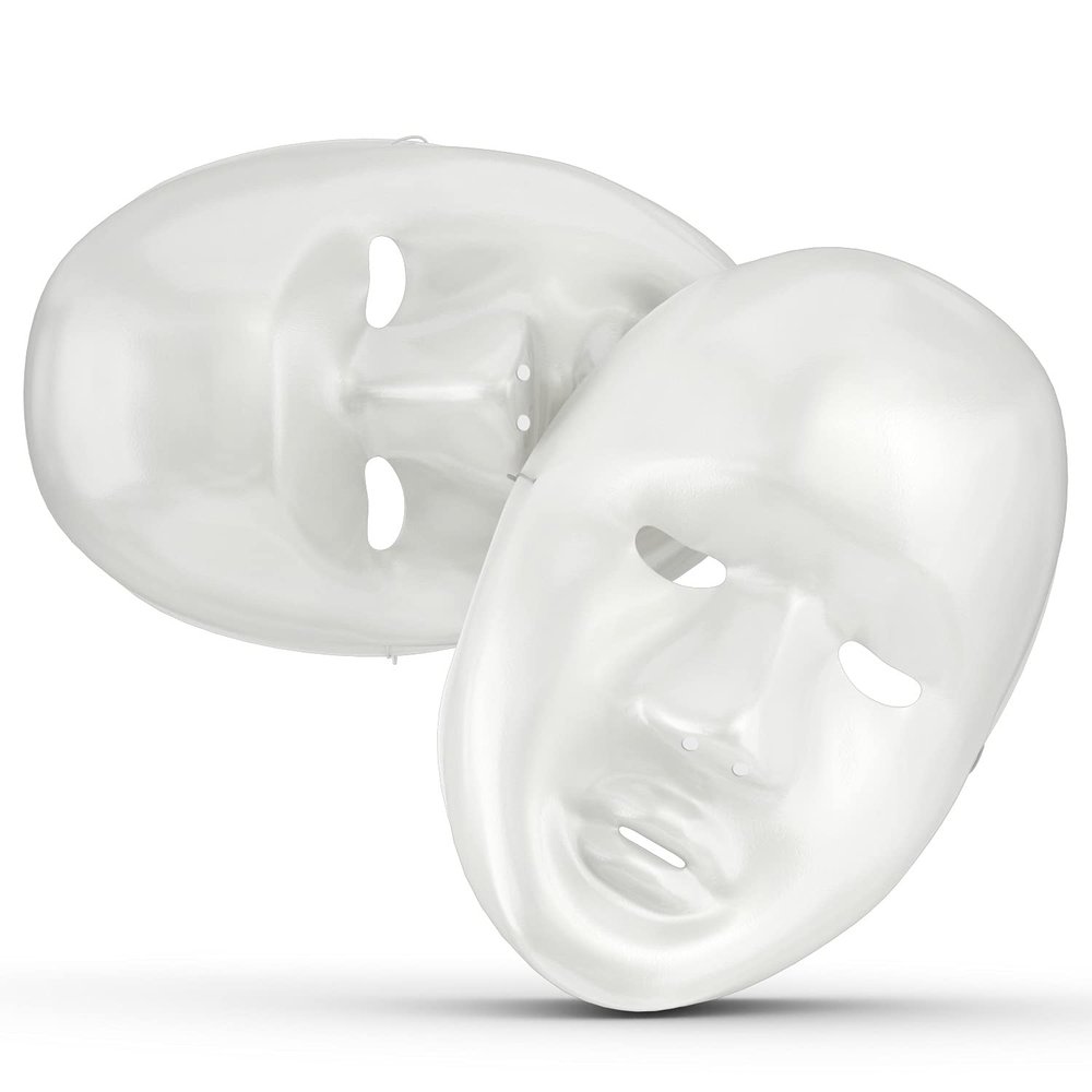 DIY White Plastic Face Masks (6" x 9", Pack of 12) - Ideal for Mardi Gras & Clown-Themed Parties