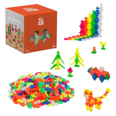 PLUS PLUS - Open Play Set - 600 Piece - Neon Color Mix, Construction Building Stem Toy, Interlocking Mini Puzzle Blocks for Kids