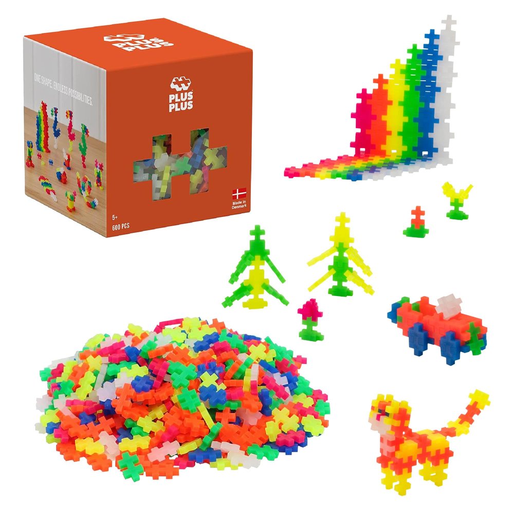 PLUS PLUS - Open Play Set - 600 Piece - Neon Color Mix, Construction Building Stem Toy, Interlocking Mini Puzzle Blocks for Kids