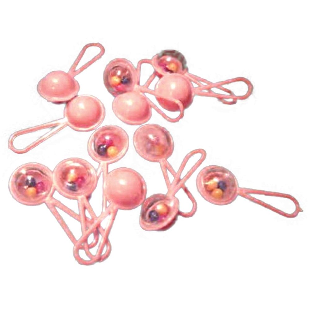 48 Mini Plastic Rattles with Beads Inside For Noise - Pink
