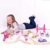 Bigjigs Rail Fairy Town Wooden Train Set | Railway Toy for Kids Age 3+ | Wood Track with Model Fairytale Village | Comes with Pink Wood Accessories & Figures | Educational Gift for Girls and Boys view 2