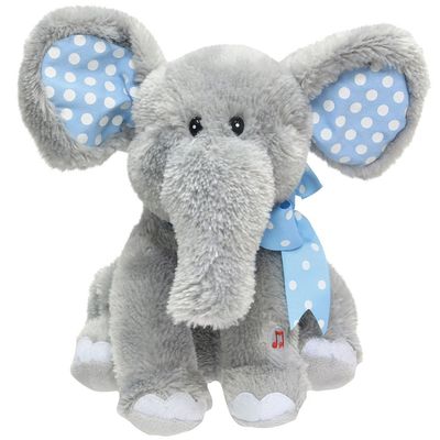 Cuddle Barn Elliot the Elephant - Animated Musical Blue Polka Dotted Stuffed Animal Plush Toy Sways, Flaps Floppy Ears, and Sings Do Your Ears Hang Low, 12"