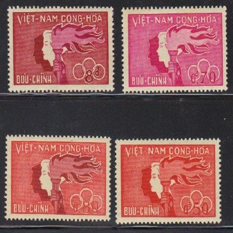 South Vietnam Stamps - 1961, Scott 162-5, Boy Girl Flaming Torch Set, Music & Art, MNH, F-VF