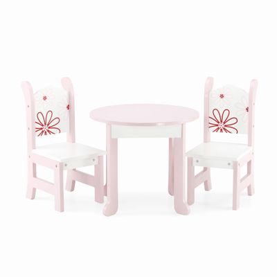 18 Inch Doll Dining Table and 2 Chairs Set Floral Emily Rose Wooden 18' Doll Furniture Dolls NOT Included Fits American Girl Our Generation