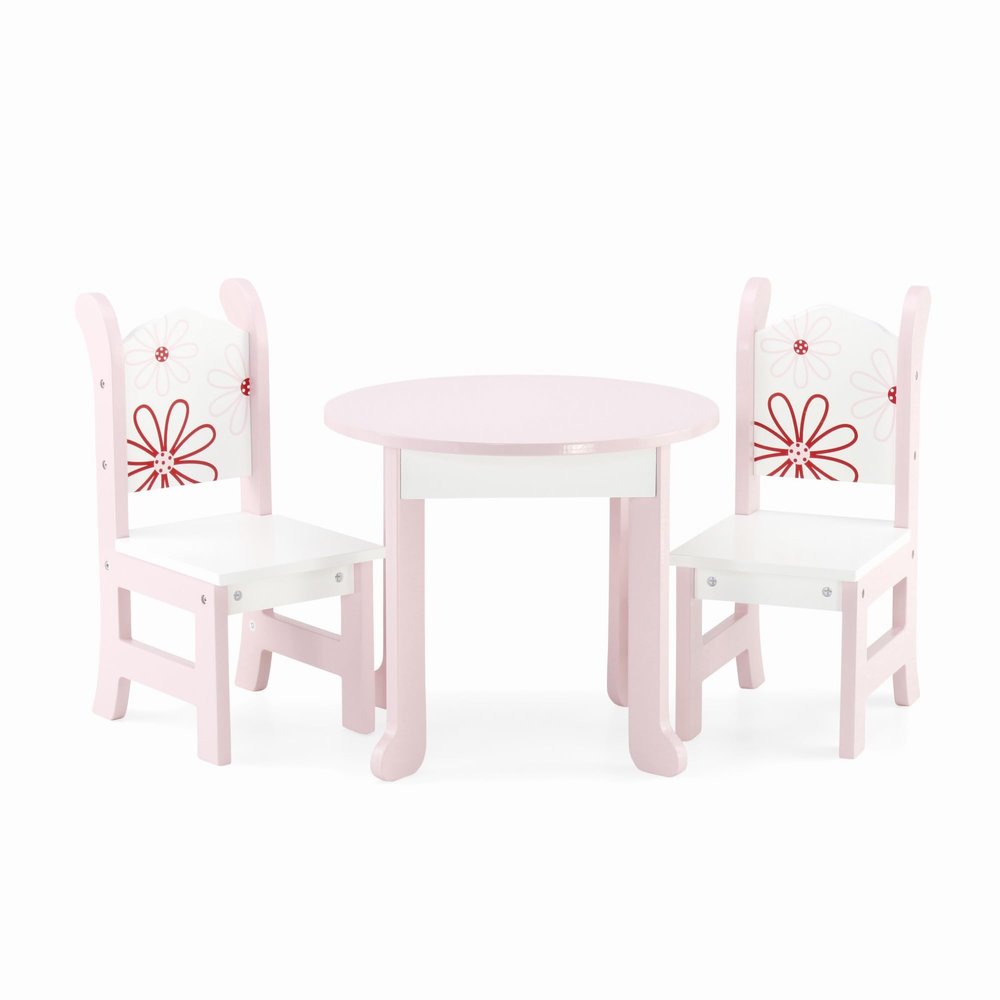 18 Inch Doll Dining Table and 2 Chairs Set Floral Emily Rose Wooden 18' Doll Furniture Dolls NOT Included Fits American Girl Our Generation