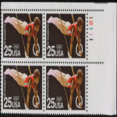 1988 SUMMER OLYMPICS ~ SEOUL SOUTH KOREA ~ GYMNASTIC RINGS #2380 Plate Block of 4 x 25 US Postage Stamps