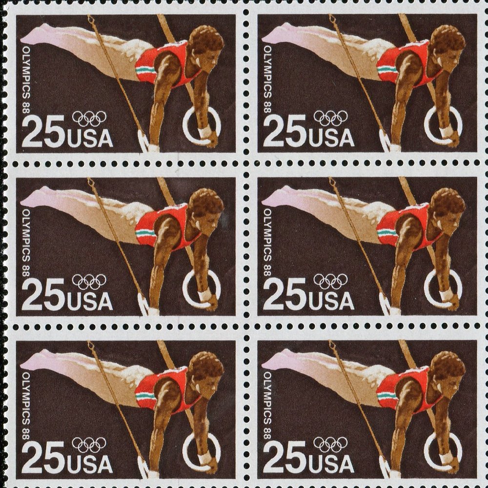 1988 SUMMER OLYMPICS ~ SEOUL SOUTH KOREA ~ GYMNASTIC RINGS #2380 Block of 6 x 25 US Postage Stamps