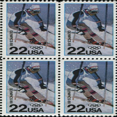 1988 WINTER OLYMPICS ~ CALGARY ALBERTA CANADA ~ ALPINE SKIING #2369 Block of 4 x 22 US Postage Stamps