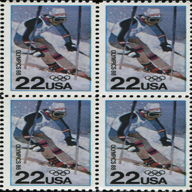 1988 WINTER OLYMPICS ~ CALGARY ALBERTA CANADA ~ ALPINE SKIING #2369 Block of 4 x 22 US Postage Stamps