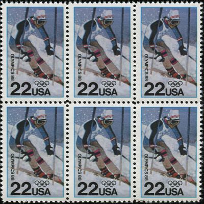 1988 WINTER OLYMPICS ~ CALGARY ALBERTA CANADA ~ ALPINE SKIING #2369 Block of 6 x 22 US Postage Stamps