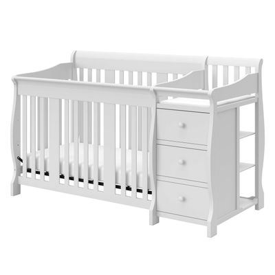 Storkcraft Portofino 5-in-1 Convertible Crib & Changer (White) GREENGUARD Gold Certified, Fits Standard Crib Mattress, Converts to Toddler Bed and Full Bed, 4 Adjustable Mattress Heights