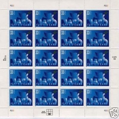 50 Years NATO (Sheet of 20) 33 Cent US Postage Stamps 1999 Scott 3354