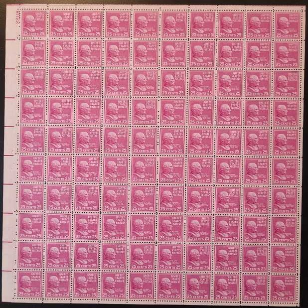 William Mckinley Sheet of 100 x 25 Cent US Postage Stamps NEW Scot 829