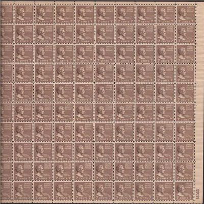 Andrew Jackson Sheet of 100 x 7 Cent US Postage Stamps NEW Scot 812