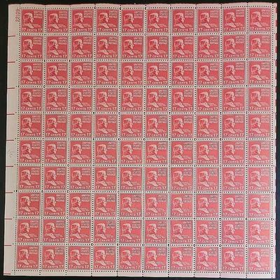 Andrew Johnson Sheet of 100 x 17 Cent US Postage Stamps NEW Scot 822