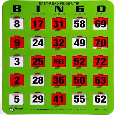 Regal Bingo Bulk Bingo Cards with Sliding Windows - Reusable Large Print Bingo Game Cards for Adults Large Group - 25 Pack, Green
