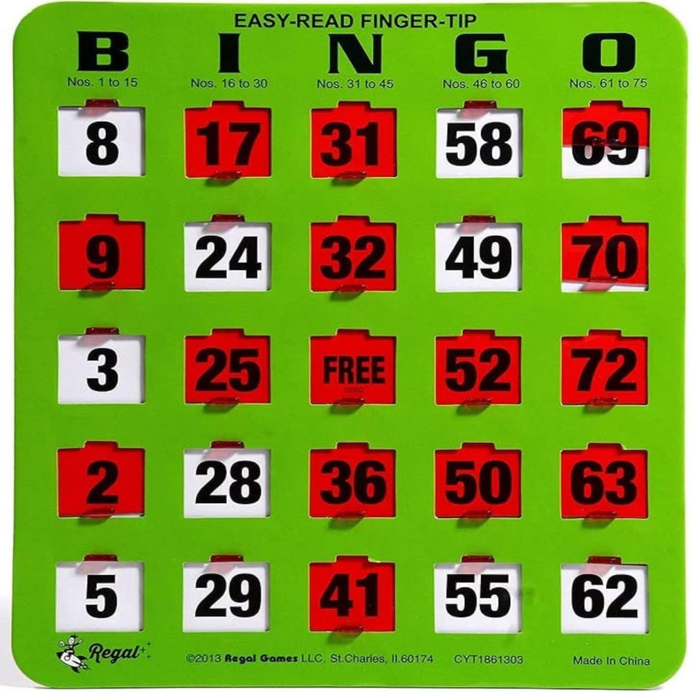 Regal Bingo Bulk Bingo Cards with Sliding Windows - Reusable Large Print Bingo Game Cards for Adults Large Group - 25 Pack, Green