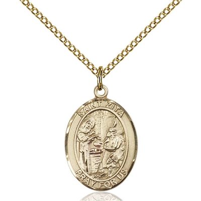 Bonyak Jewelry Saint Medal Collection Gold Filled St. Zita Pendant 3/4 x 1/2 inches with Gold Filled Lite Curb Chain