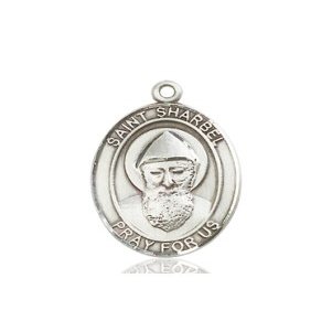 Bonyak Jewelry Saint Medal Collection Sterling Silver St. Sharbel Pendant 3/4 x 1/2 inches with Sterling Silver Lite Curb Chain