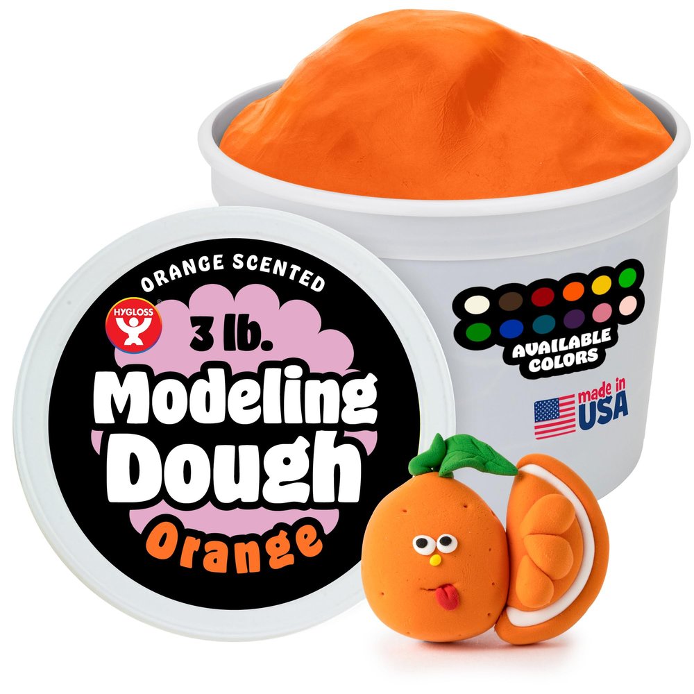 Hygloss Play Modeling Dough for Kids  Safe & Non-Toxic Sensory Dough for Arts and Crafts  3 lb Tub  Play Clay for Toddler Activities, Preschool Classroom Must-Haves  Orange Color, Scented