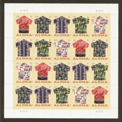 Aloha Shirts Sheet of 20 Mint NH US Postage 32c Stamps 4592-4596