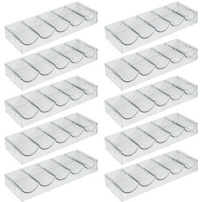 Brybelly Clear Acrylic Poker Chip Tray | for Standard Size Chips & Clay Chips | Each Tray Holds 100 Chips | 10 Trays - No Lids
