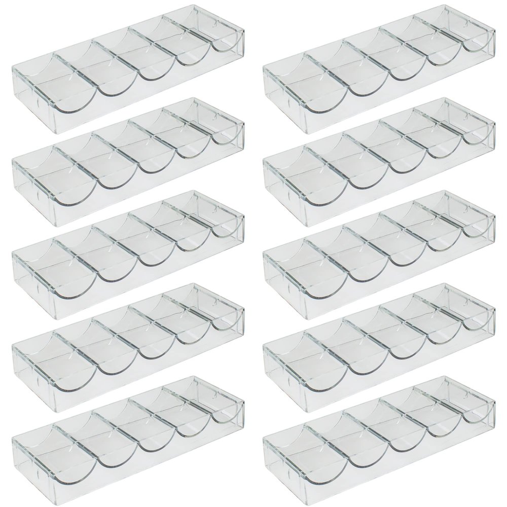 Brybelly Clear Acrylic Poker Chip Tray | for Standard Size Chips & Clay Chips | Each Tray Holds 100 Chips | 10 Trays - No Lids