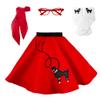 Hip Hop 50's Shop 1950s Girls 4 Piece Poodle Skirt Costume Outfit for Kids with Accessories (glasses, socks, scarf) (Child Medium Red) view 1