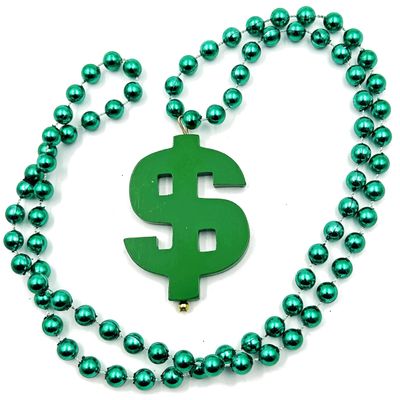 Green Blinky Dollar Sign Mardi Gras Beads Necklace New Orleans Mardi Gras Spring Break Cajun Carnival Festival