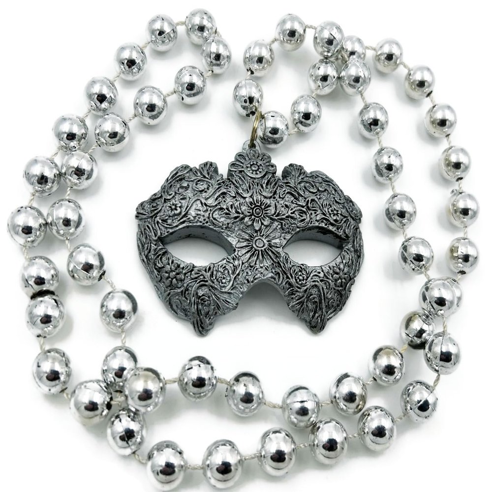 Silver Venetian Mardi Gras Beads Necklace New Orleans Mardi Gras Spring Break Cajun Carnival Festival
