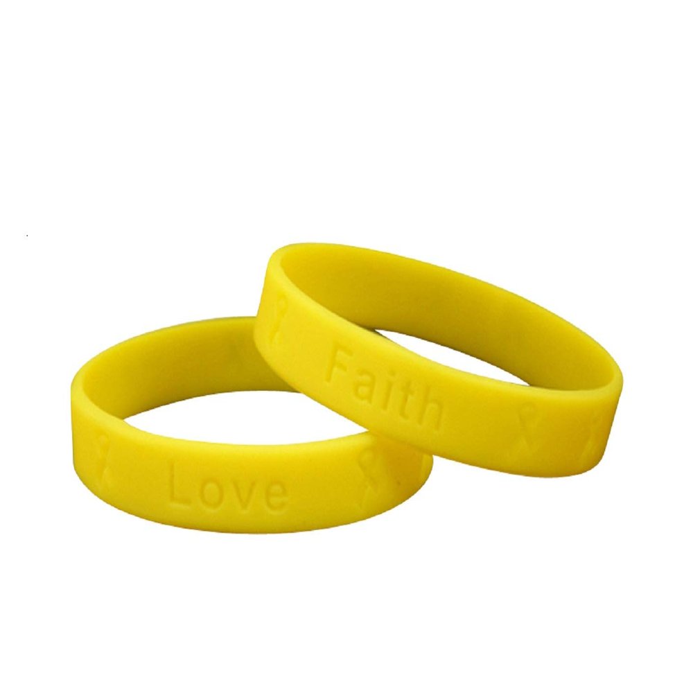 50 Pack Yellow Ribbon Awareness Silicone Bracelets - Yellow Rubber Wristbands for Spina Bifida, Bladder Cancer, Sarcoma, Missing Children