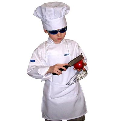 CHEFSKIN Kids Children Chef Set 1 Chef Jacket + 1 Chef Hat + 1 Chef Apron Set, Just Like The Original Chefs White
