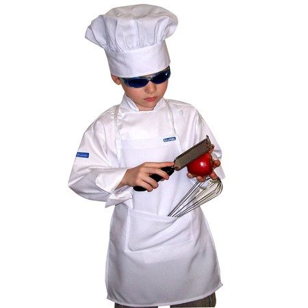 CHEFSKIN Kids Children Chef Set 1 Chef Jacket + 1 Chef Hat + 1 Chef Apron Set, Just Like The Original Chefs White