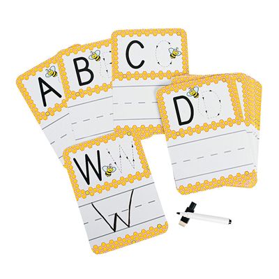 Fun Express Busy Bee Dry Erase Alphabet Cards for Kids 5" x 7" - Educational Write & Wipe Letter Cards for Learning Activities and Fun - 27 Pieces