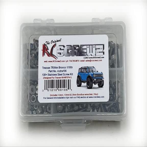RC Screwz Stainless Steel Screw Kit tra106 Compatible with TRX4m Bronco 1/18th (#97074-1)