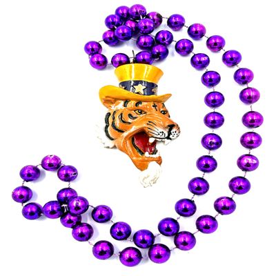 Mike the Tiger Hat Mardi Gras Bead Necklace Spring Break Cajun Carnival Festival New Orleans Beads