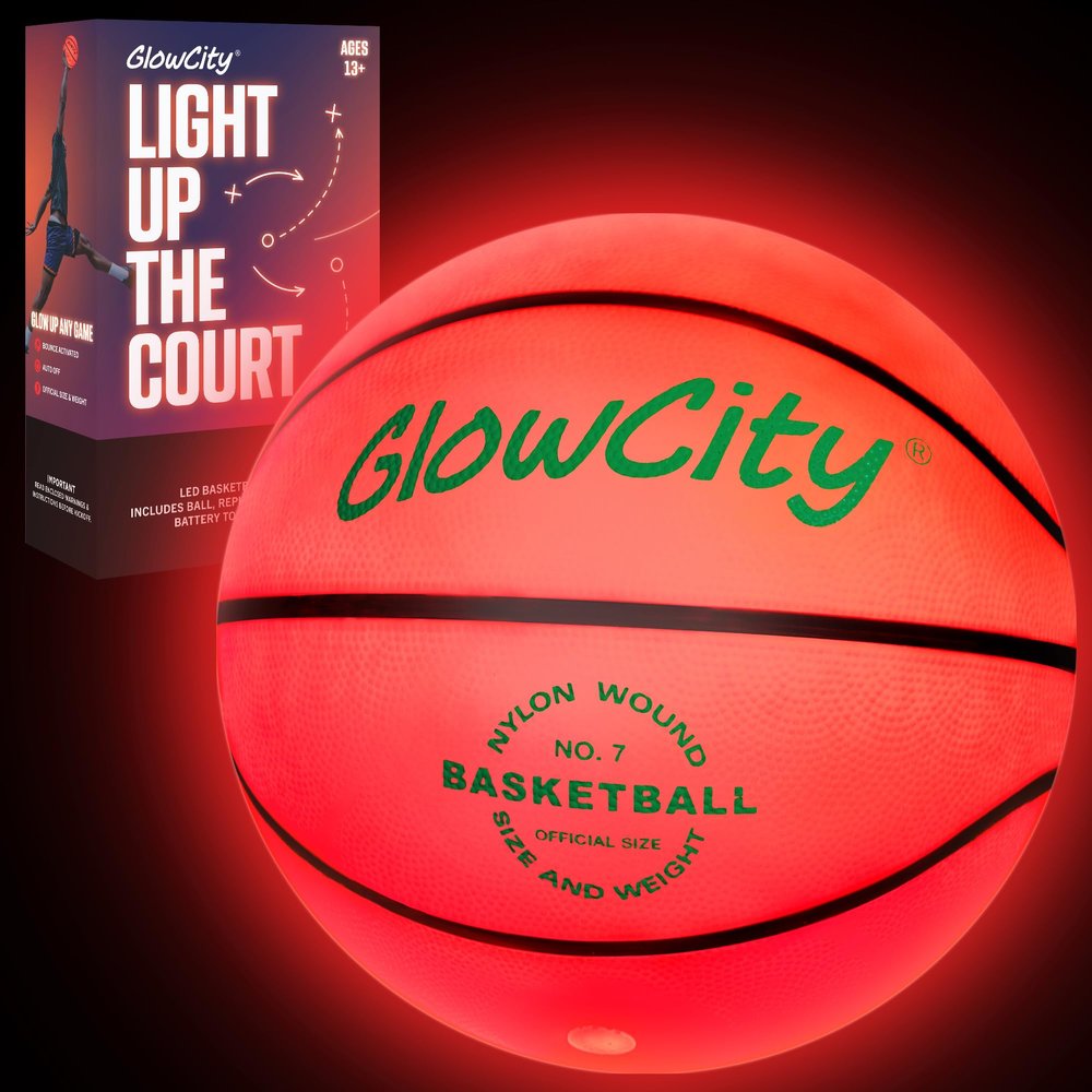 GlowCity Glow in The Dark Basketball - Size 7 Light Up Ball for Teen Boys Gifts, Adults - Red Glow for Outdoor Games - Sports Birthday Gift Ideas for Boys Ages 12 13 14 15 Basketball Gear Accessories