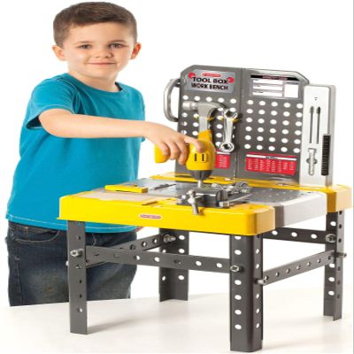 CASDON Tool Box Workbench, 2-in-1 Tool Box & Workbench for Children Aged 3+ Includes Over 60 Tools for DIY Roleplay Fun
