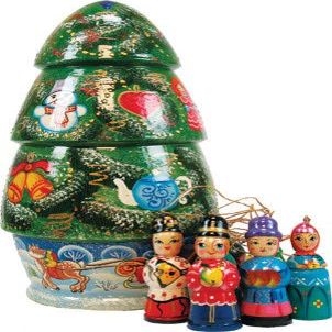G. Debrekht Russian Christmas Tree Nested Doll Ornament Matryoshka Wooden Stacking Nested Dolls Wooden Handmade Toys Gift for Children Christmas Mothers Day Birthday Home Decor Wishing Gift
