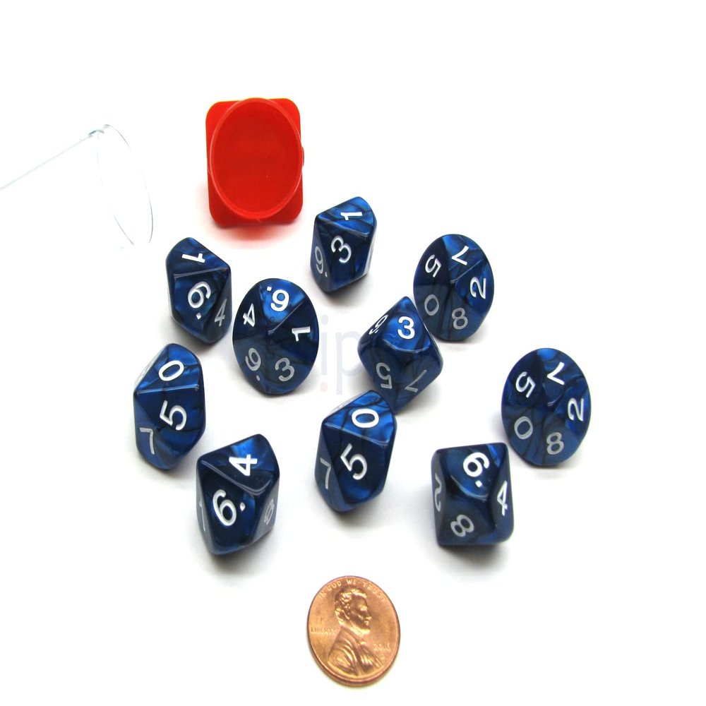 10D10 Dice Set, Pearlized Navy/White